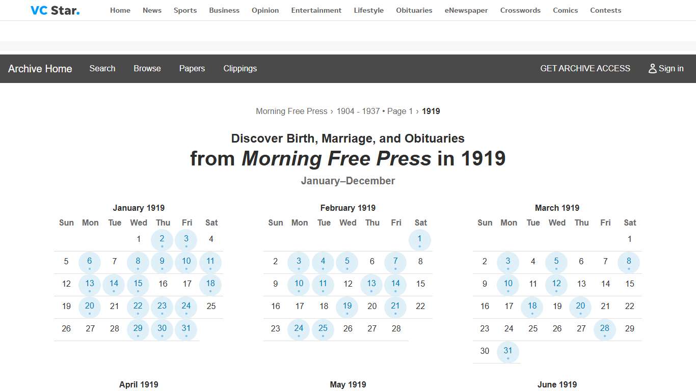 Discover Birth, Marriage, and Obituaries from Morning Free Press in 1919 - Ventura County Star Archive