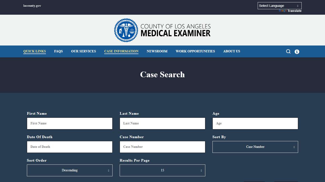 Case Search – County of Los Angeles Medical Examiner