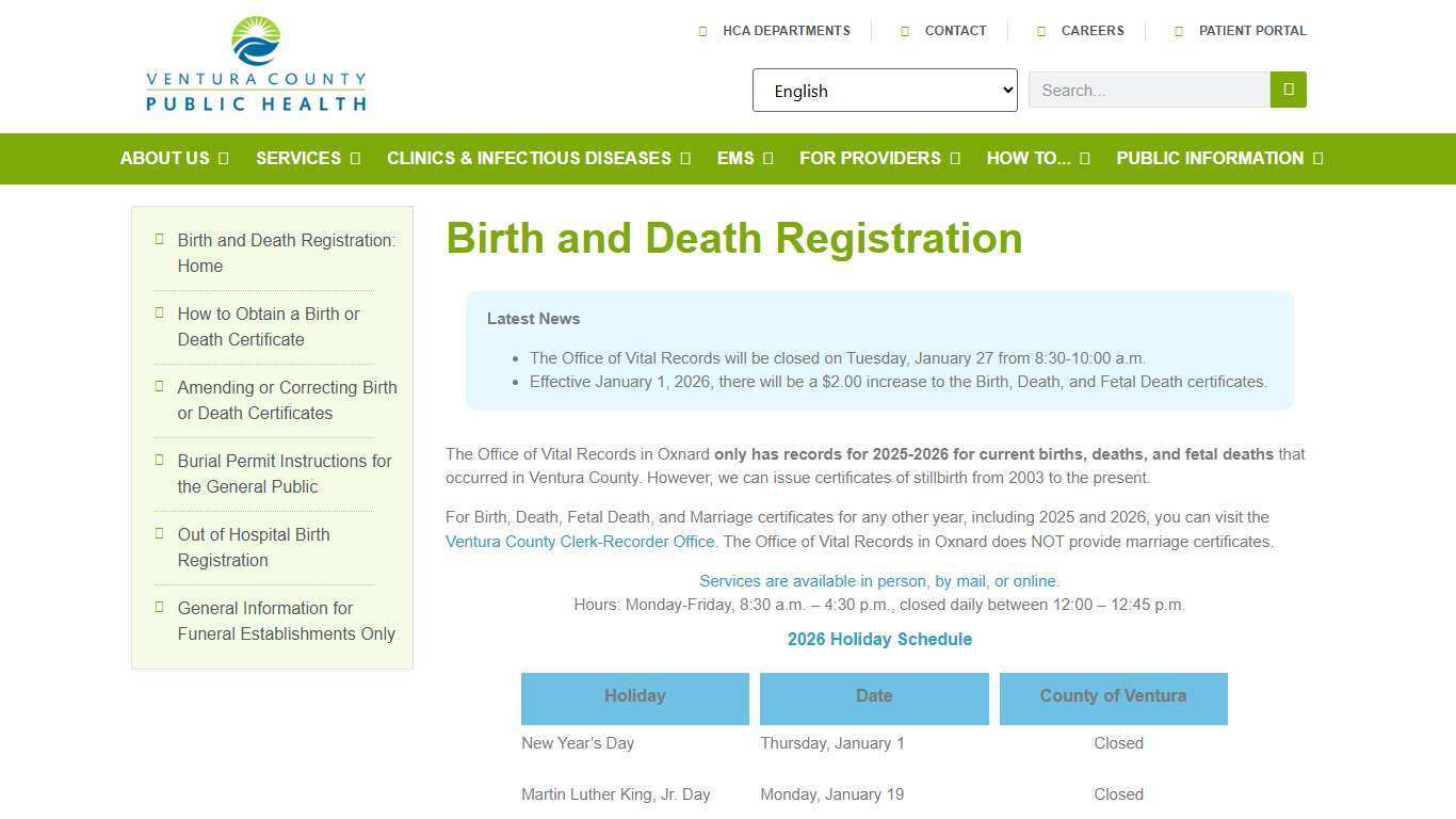 Birth and Death Registration – Ventura County Public Health